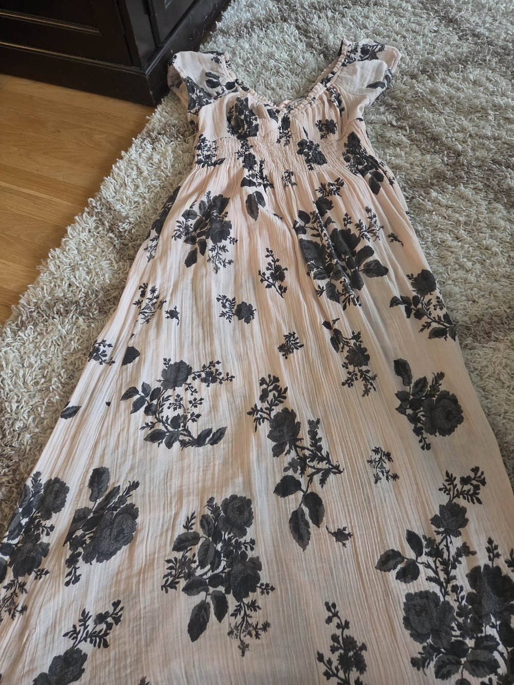 Free People Blush Pink Maxi Dress with Black Floral Print